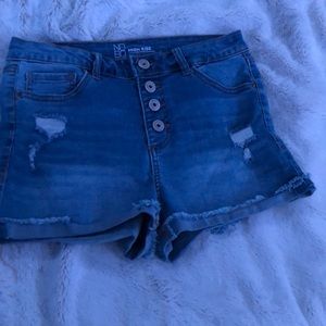high waist blue denim shorts